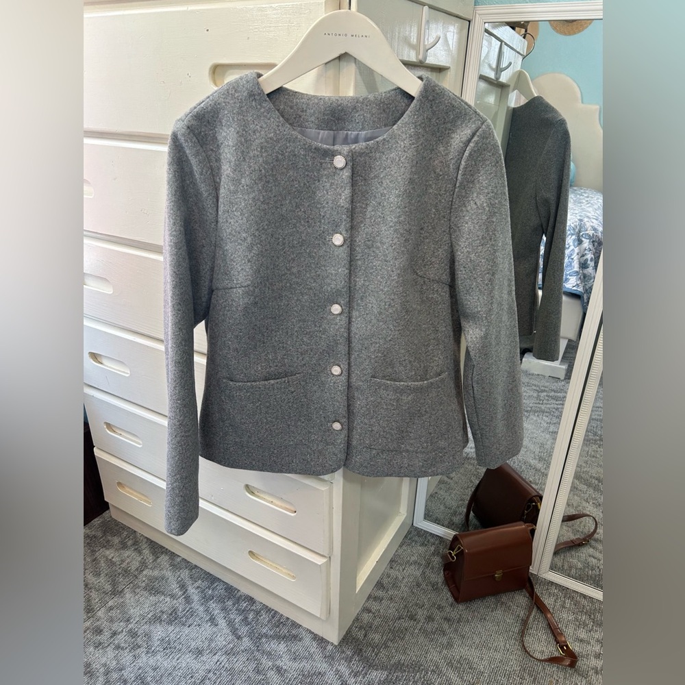 Red Dress Boutique Gray Wool Blend Collarless Blazer